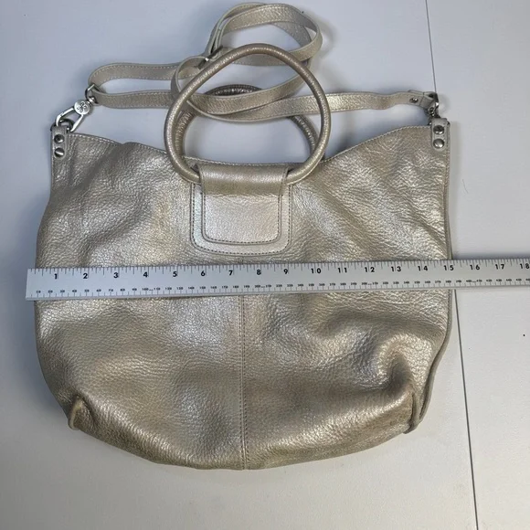 Hobo Metallic Leather Shoulder Crossbody Bag Gold Silver Convertible Purse - Picture 2 of 6